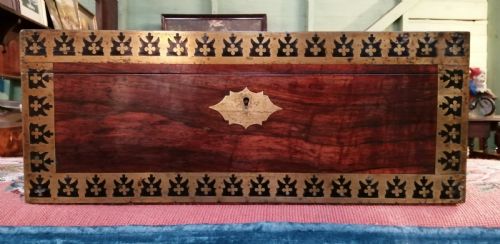 A REGENCY ROSEWOOD EBONY AND BRASS INLAID WRITING SLOPE - ADDITIONAL PHOTO 6