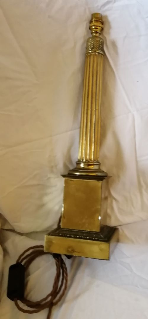 19C TALL FLUTED BRASS TABLE LAMP - ADDITIONAL PHOTO 7