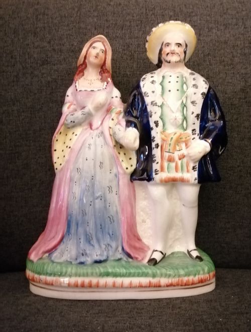 victorian staffordshire figure henry the 8th and anne boleyn - CATEGORY: ANTIQUE CERAMICS - DATED VICTORIAN
