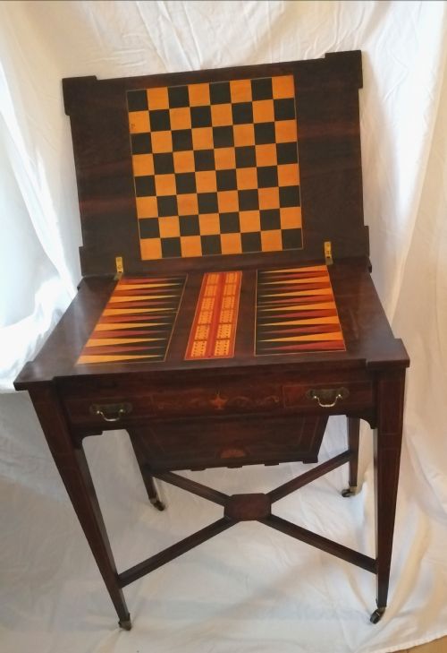 an unusual edwardian rosewood inlaid games table and combination work box - CATEGORY: ANTIQUE TABLES - DATED 1900