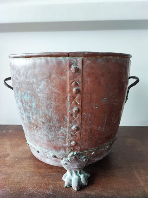 antique copper art's and crafts log bin - CATEGORY: ANTIQUE METAL - DATED 19TH CENTURY