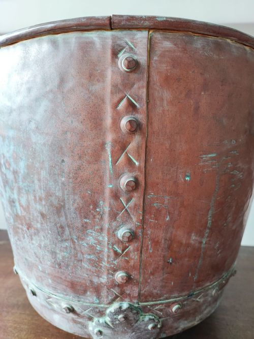 ANTIQUE COPPER ART'S AND CRAFTS LOG BIN - ADDITIONAL PHOTO 2