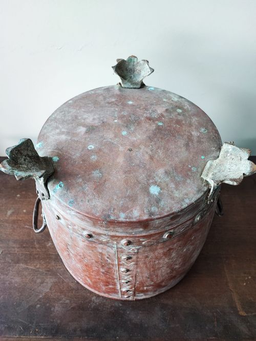 ANTIQUE COPPER ART'S AND CRAFTS LOG BIN - ADDITIONAL PHOTO 3