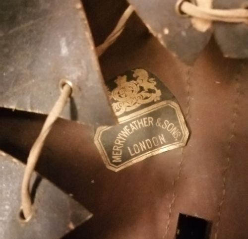 ANTIQUE LEATHER AND BRASS FIREMAN'S HELMET - ADDITIONAL PHOTO 3