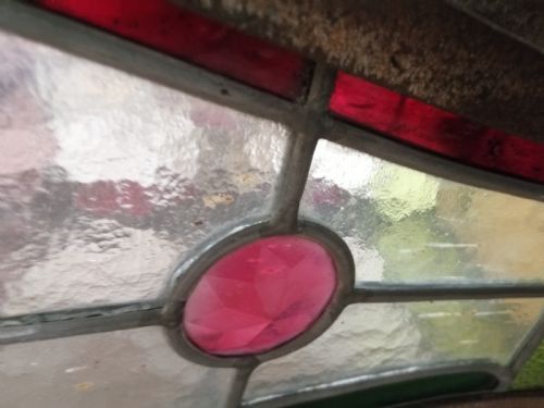 A GOOD ANTIQUE FRENCH WROUGHT IRON AND STAINED GLASS LANTERN - ADDITIONAL PHOTO 8