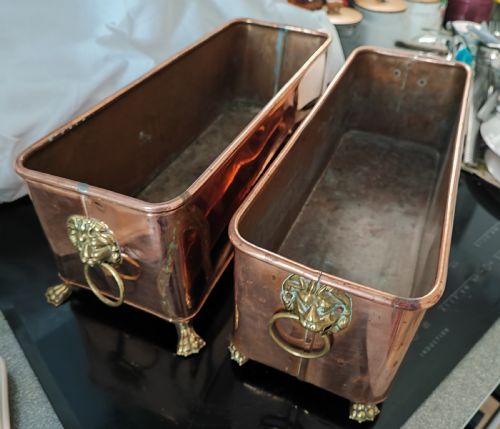 an antique pair of copper and brass planters - CATEGORY: ANTIQUE METAL - DATED 1920