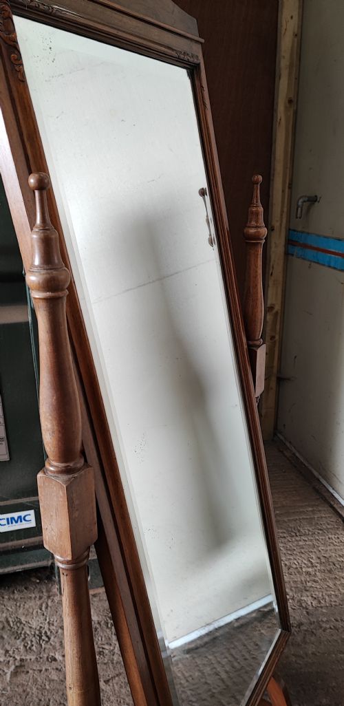 ANTIQUE FIGURED AND CARVED WALNUT CHEVAL DRESSING MIRROR - ADDITIONAL PHOTO 6