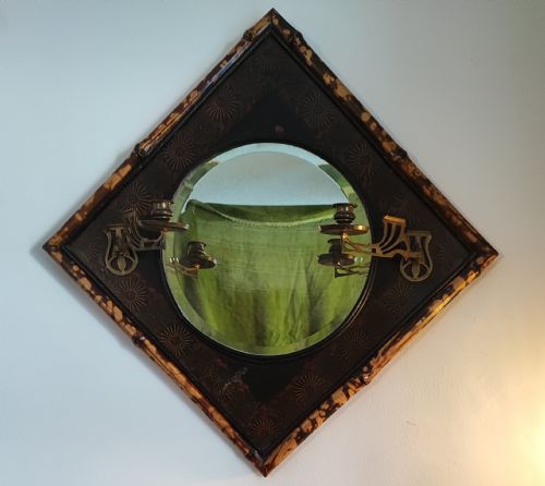 victorian bamboo and lacquered wall mirror - CATEGORY: ANTIQUE MIRRORS - DATED 1890