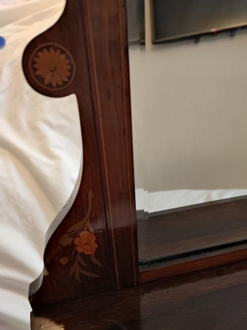 A VICTORIAN MARQUETRY ROSEWOOD HANGING MIRROR - ADDITIONAL PHOTO 5