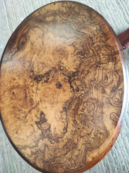 VICTORIAN BURR WALNUT LOW TRIPOD TABLE - ADDITIONAL PHOTO 1
