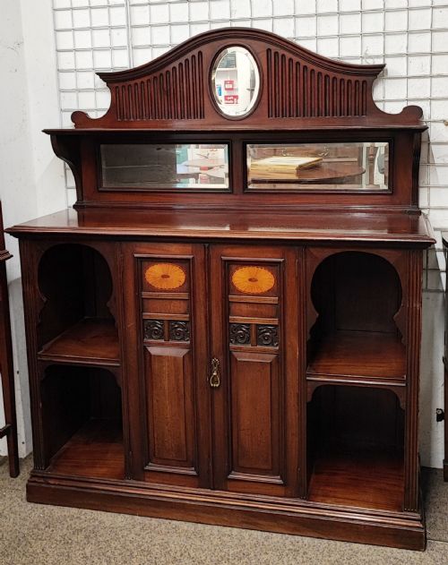 a fine edwardian mahogany side cabinet open bookcase - CATEGORY: ANTIQUE CABINETS - DATED 1890