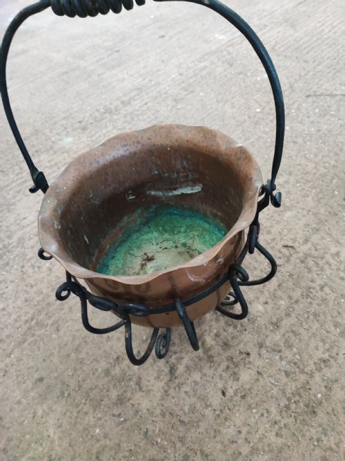 AN ARTS AND CRAFTS COPPER AND IRON COAL OR LOG BUCKET - ADDITIONAL PHOTO 3