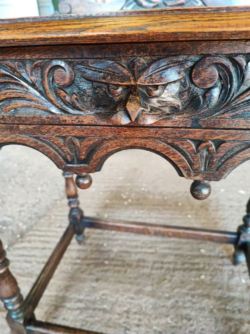 VICTORIAN GREEN MAN CARVED OAK SIDE TABLE - ADDITIONAL PHOTO 9