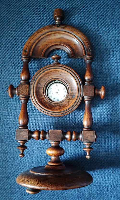 antique treen turned oak fob watch standholder - CATEGORY: ANTIQUE MISCELLANEOUS - DATED 19TH CENTURY