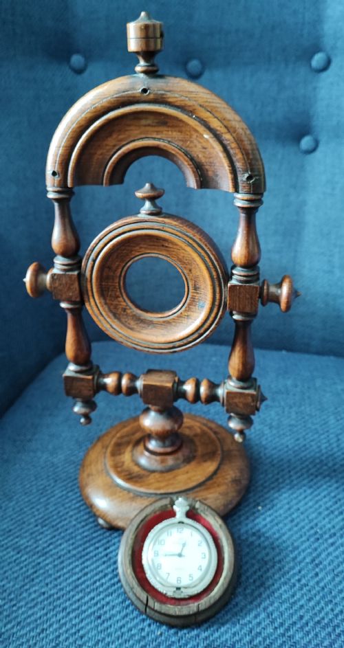 ANTIQUE TREEN TURNED OAK FOB WATCH STANDHOLDER - ADDITIONAL PHOTO 3