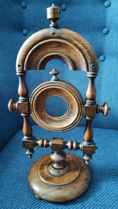 ANTIQUE TREEN TURNED OAK FOB WATCH STANDHOLDER - ADDITIONAL PHOTO 5