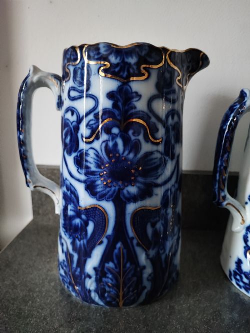 GOOD SET OF 3 VICTORIAN STAFFORDSHIRE FLO BLUE JUGS - ADDITIONAL PHOTO 5