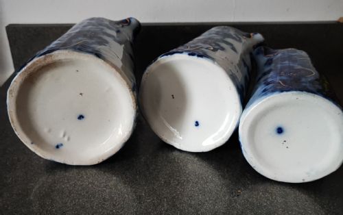GOOD SET OF 3 VICTORIAN STAFFORDSHIRE FLO BLUE JUGS - ADDITIONAL PHOTO 13