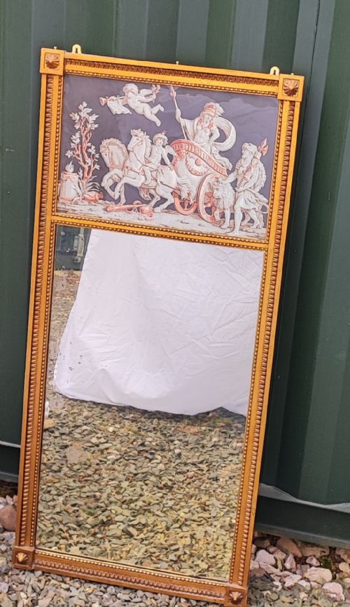 regency gilt and gesso pier mirror with hand painted top panel - CATEGORY: ANTIQUE MIRRORS - DATED REGENCY