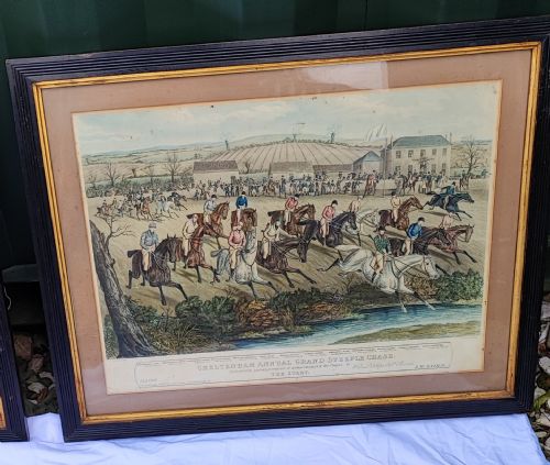 1841 coloured engraving of the cheltenham festival race in original frame - CATEGORY: ANTIQUE ART - DATED 19TH CENTURY
