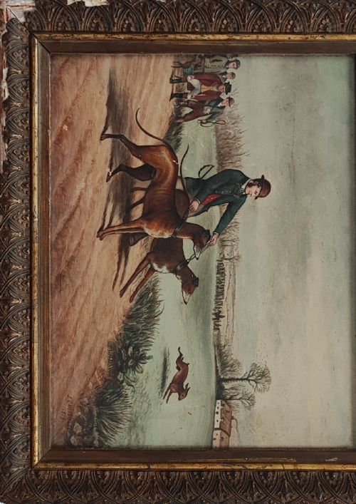 PRIMITIVE OIL PAINTING OF HARE COURSING POSSIBLY IRISH - ADDITIONAL PHOTO 5