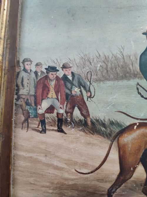 PRIMITIVE OIL PAINTING OF HARE COURSING POSSIBLY IRISH - ADDITIONAL PHOTO 12