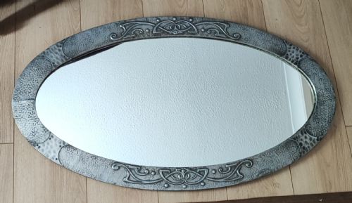 art's and crafts scottish oval pewter framed mirror - CATEGORY: ANTIQUE MIRRORS - DATED 1900