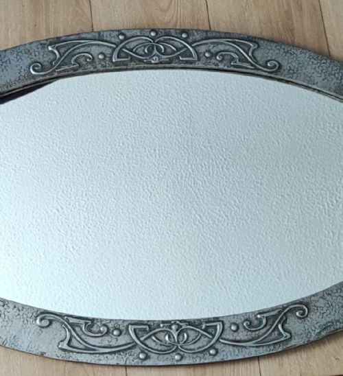 ART'S AND CRAFTS SCOTTISH OVAL PEWTER FRAMED MIRROR - ADDITIONAL PHOTO 2