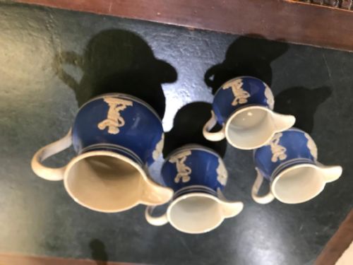 ANTIQUE GRADUATED SET OF 4 STAFFORDSHIRE BLUE AND WHITE JUGS - ADDITIONAL PHOTO 1