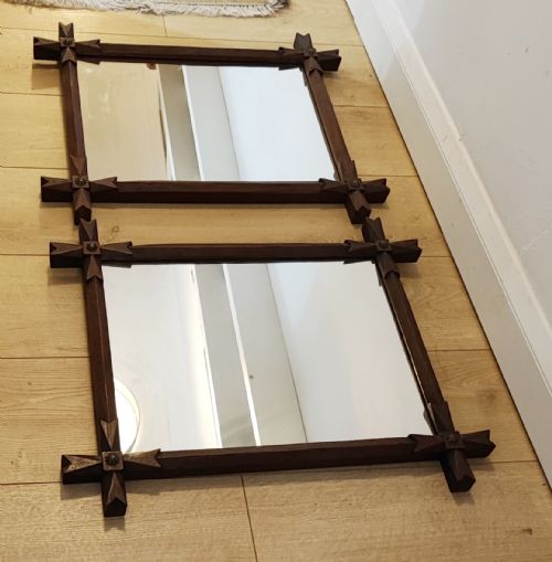 a pair of victorian oak gothic mirrors - CATEGORY: ANTIQUE MIRRORS - DATED 1890