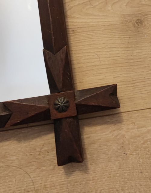 A PAIR OF VICTORIAN OAK GOTHIC MIRRORS - ADDITIONAL PHOTO 1