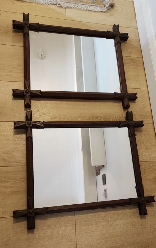 A PAIR OF VICTORIAN OAK GOTHIC MIRRORS - ADDITIONAL PHOTO 3