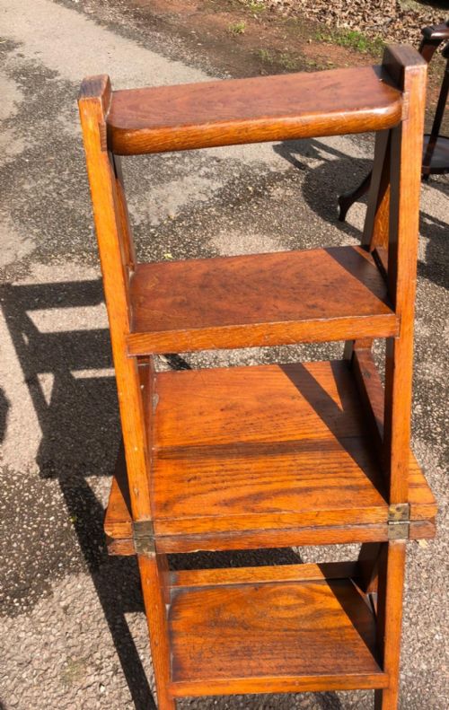 A 19C GOLDEN OAK METAMORPHIC STEP CHAIR - ADDITIONAL PHOTO 5