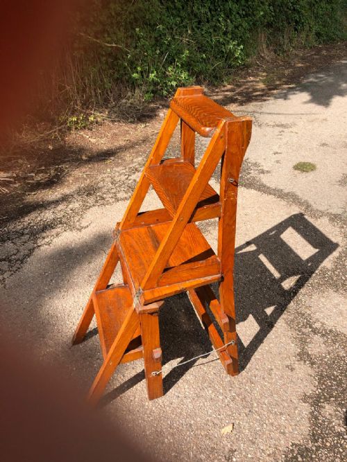 A 19C GOLDEN OAK METAMORPHIC STEP CHAIR - ADDITIONAL PHOTO 6