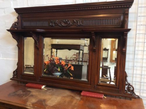 large victorian mahogany overmantel mirror - CATEGORY: ANTIQUE FURNITURE - DATED VICTORIAN