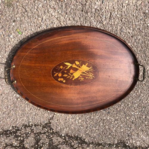 19c mahogany and marquetry inland tray - CATEGORY: ANTIQUE MISCELLANEOUS - DATED 19TH CENTURY