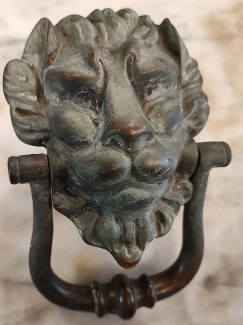 a regency bronze lion head door knocker in original condition - CATEGORY: ANTIQUE MISCELLANEOUS - DATED REGENCY