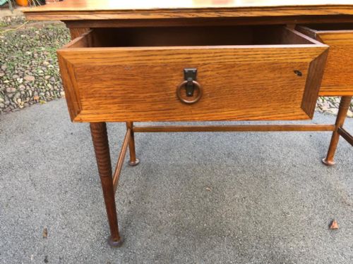 AN ARTS AND CRAFTS OAK 2 DRAWERS WRITING TABLE PROBABLY HEALS - ADDITIONAL PHOTO 8
