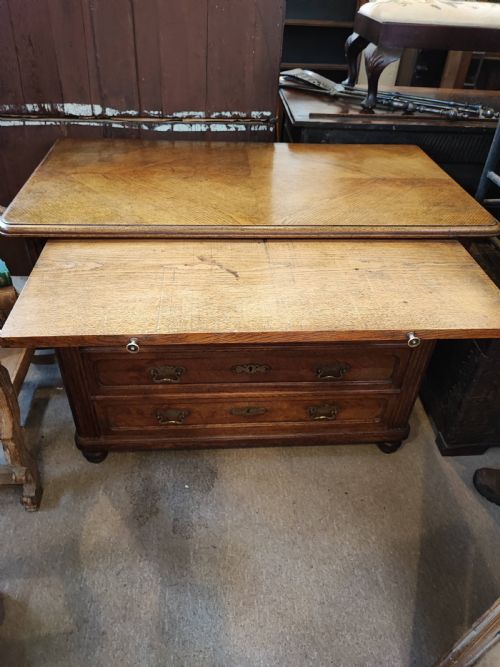 ANTIQUE FRENCH OAK CHEST OF DRAWERS WITH WRITING SLIDE - ADDITIONAL PHOTO 3