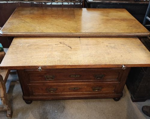 ANTIQUE FRENCH OAK CHEST OF DRAWERS WITH WRITING SLIDE - ADDITIONAL PHOTO 14