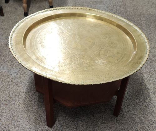 an antique brass topped middle eastern coffee table - CATEGORY: ANTIQUE FURNITURE - DATED 1920