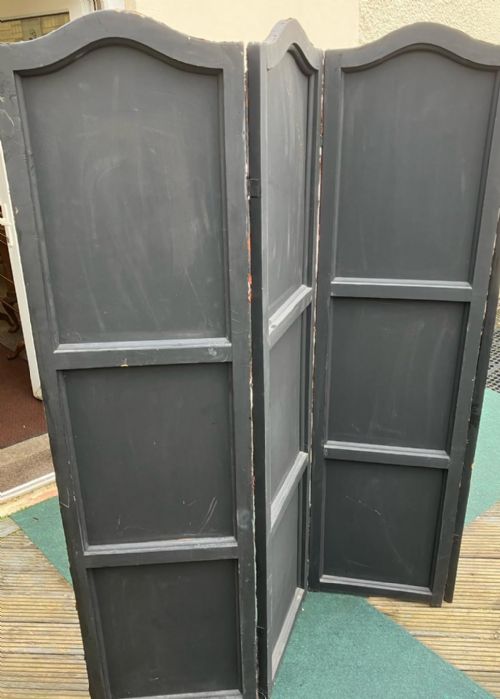19C 4 FOLD LEATHER PAINTED SCREEN - ADDITIONAL PHOTO 7