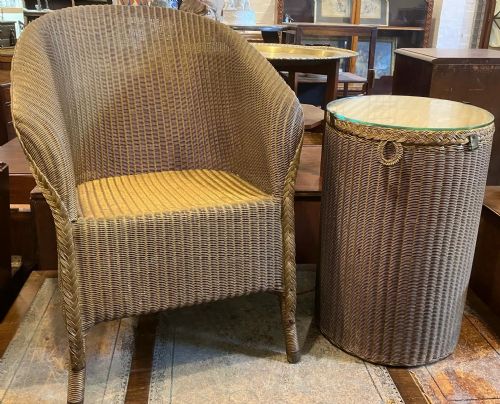 a lloyd loom chair and laundry basket - CATEGORY: ANTIQUE CHAIRS - DATED 1930