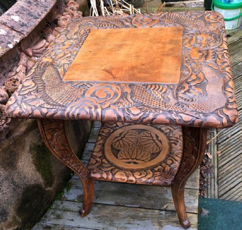 A JAPANESE CARVED OCCASIONAL TABLERETAILED BY LIBERTY OF LONDON - ADDITIONAL PHOTO 1