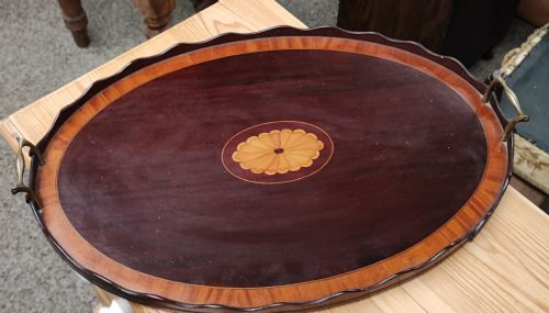 19C OVAL INLAID MAHOGANY TRAY - ADDITIONAL PHOTO 2