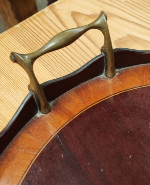 19C OVAL INLAID MAHOGANY TRAY - ADDITIONAL PHOTO 3