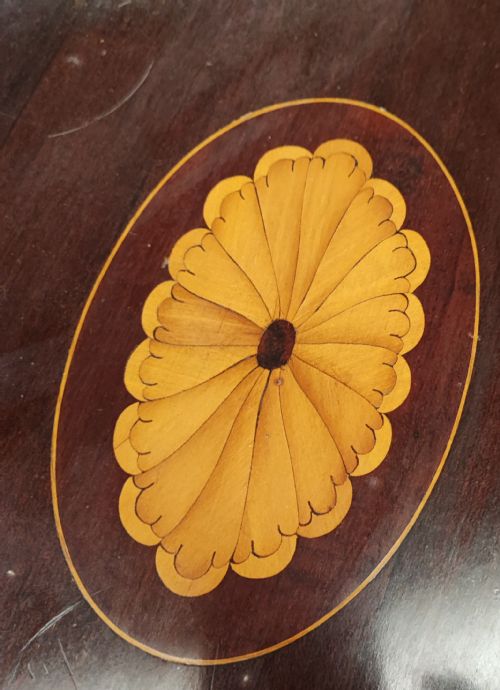 19C OVAL INLAID MAHOGANY TRAY - ADDITIONAL PHOTO 4