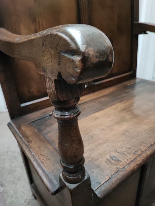 ANTIQUE HIGH BACK OAK SETTLE - ADDITIONAL PHOTO 1