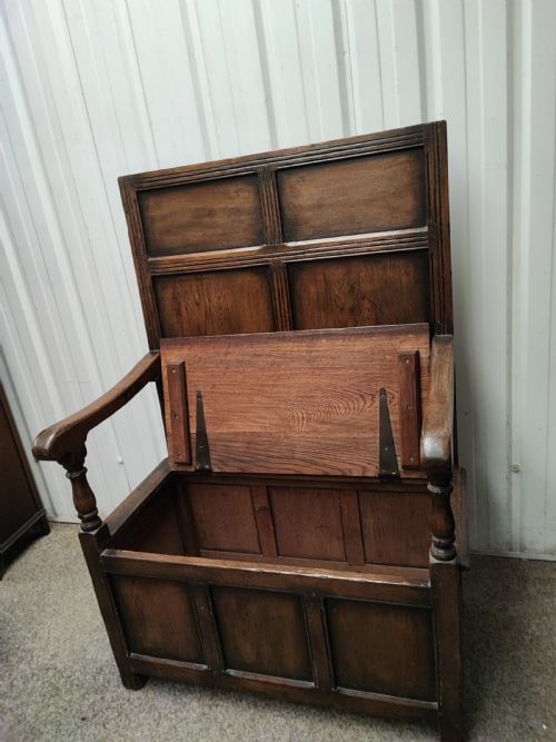 ANTIQUE HIGH BACK OAK SETTLE - ADDITIONAL PHOTO 7