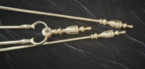 ANTIQUE SET OF 3 BRASS FIRE IRONS - ADDITIONAL PHOTO 3